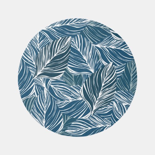 Blue Leaf Pattern Vintage Wallpaper Rug