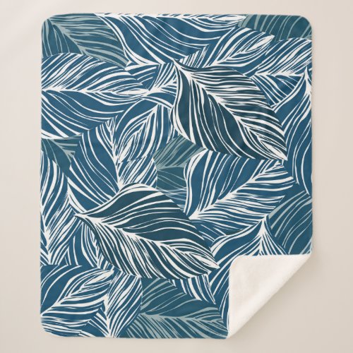 Blue Leaf Pattern Vintage Wallpaper Sherpa Blanket