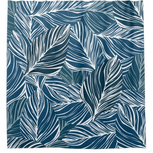 Blue Leaf Pattern Vintage Wallpaper Shower Curtain