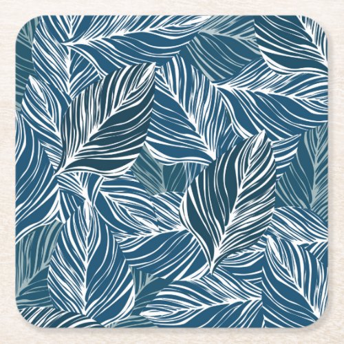 Blue Leaf Pattern Vintage Wallpaper Square Paper Coaster