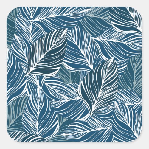 Blue Leaf Pattern Vintage Wallpaper Square Sticker
