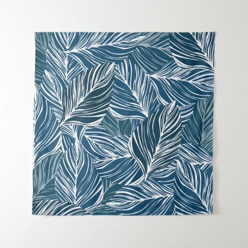Blue Leaf Pattern Vintage Wallpaper Tapestry
