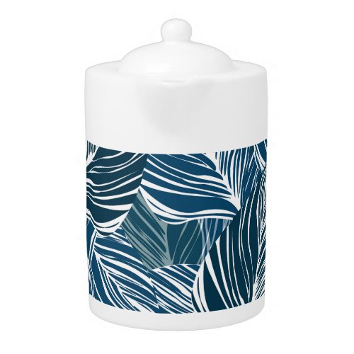 Blue Leaf Pattern Vintage Wallpaper Teapot