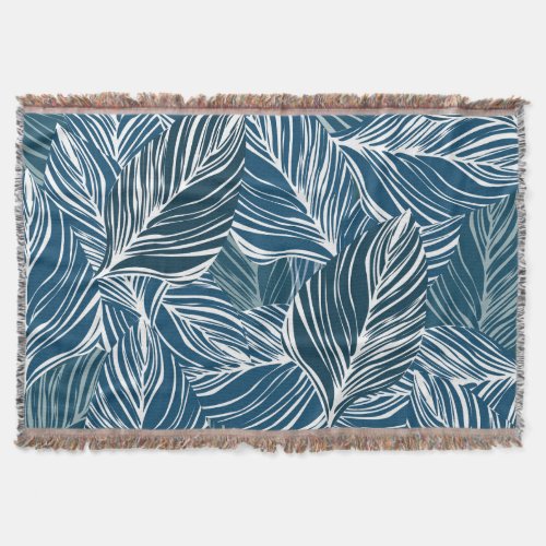 Blue Leaf Pattern Vintage Wallpaper Throw Blanket
