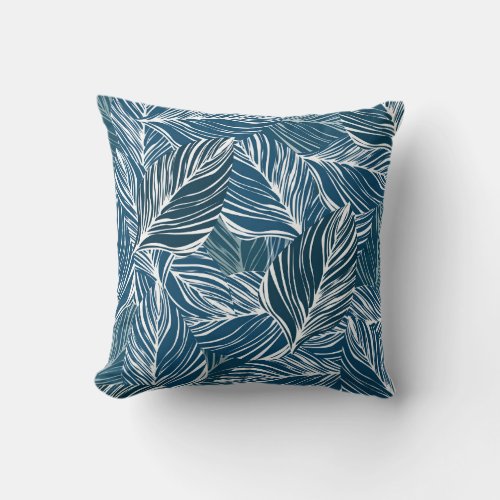Blue Leaf Pattern Vintage Wallpaper Throw Pillow
