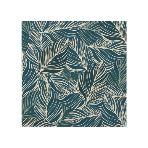 Blue Leaf Pattern Vintage Wallpaper Wood Wall Art