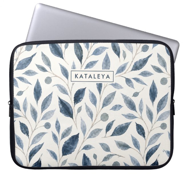 Blue Leaf Personalized Elegant Custom Laptop Sleeve (Front)