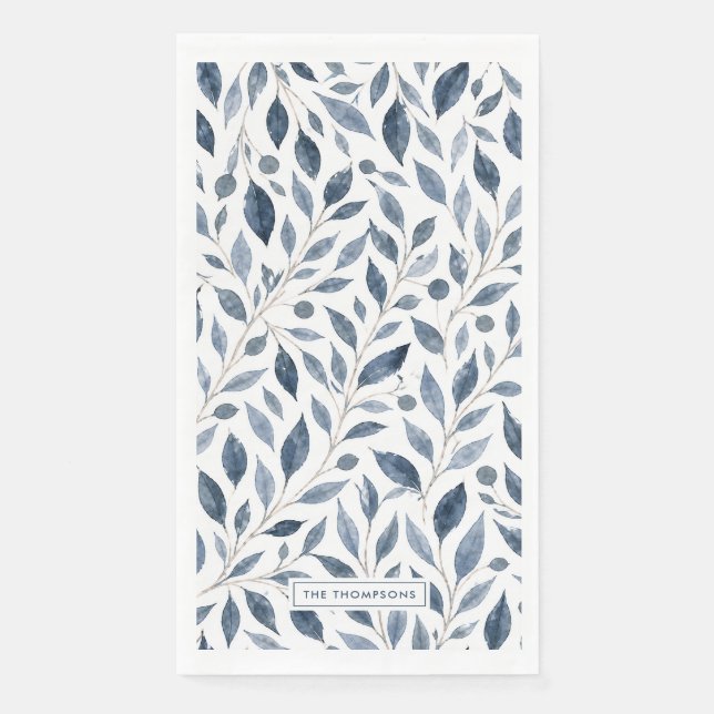 Blue Leaf Personalized Paper Guest Napkins (Front)