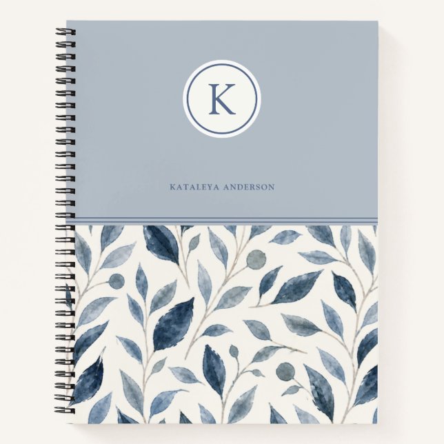 Blue Leaf Personalized Spiral Notebook  (Front)