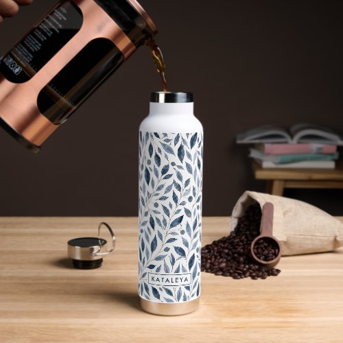 Blue Leaf Personalized Water Bottle