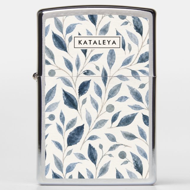 Blue Leaf Personalized  Zippo Lighter (Front)