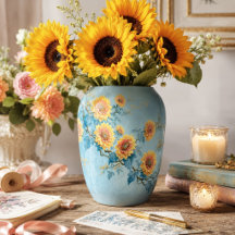 Blue Leaf Vintage Sunflower Branch Decoupage