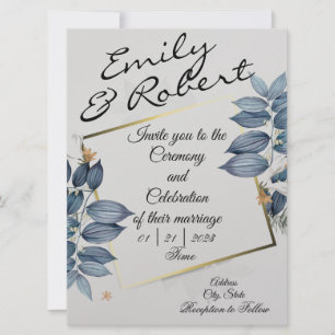 Blue Leaf Wedding Invitations
