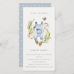 Blue Leafy Foliage Baby Clothes Baby Shower Invite