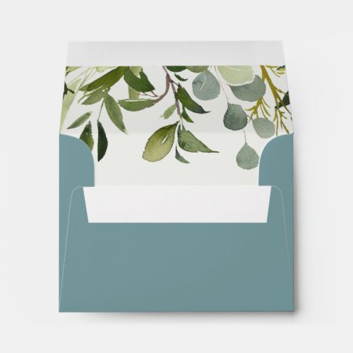 BLUE LEAFY GREEN GOLD FOLIAGE RSVP RETURN ADDRESS ENVELOPE