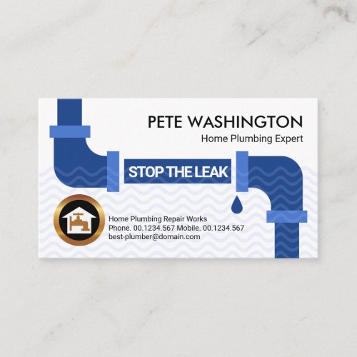 Blue Leaking Plumbing Pipe Plumber Contractor Business Card