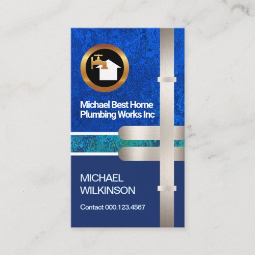 Blue Leaking Water Layers Silver Pipes Plumber Business Card