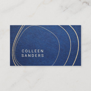 Blue Leather Artistic Gold Lines Business Card