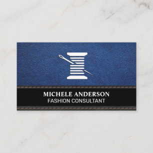 Blue Leather Black Texture Thread and Needle Business Card
