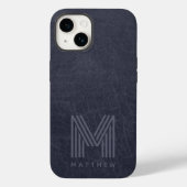 Blue Leather Bold Monogram Masculine Case-Mate iPhone Case (Back)