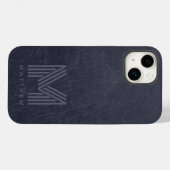 Blue Leather Bold Monogram Masculine Case-Mate iPhone Case (Back (Horizontal))