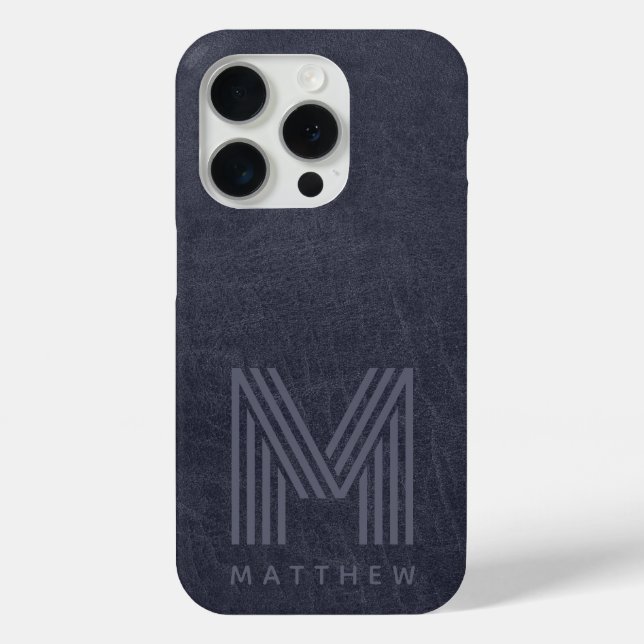 Blue Leather Bold Monogram Masculine  Case-Mate iPhone Case (Back)