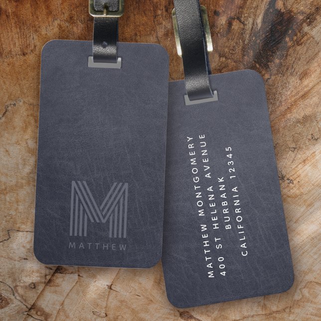 Blue Leather Bold Monogram Masculine  Luggage Tag (Creator Uploaded)