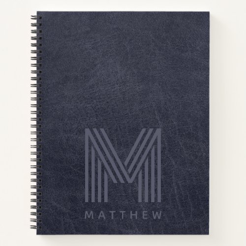 Blue Leather Bold Monogram Masculine  Notebook