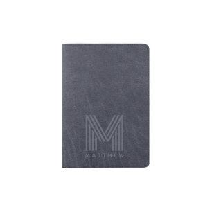 Blue Leather Bold Monogram Masculine Passport Holder