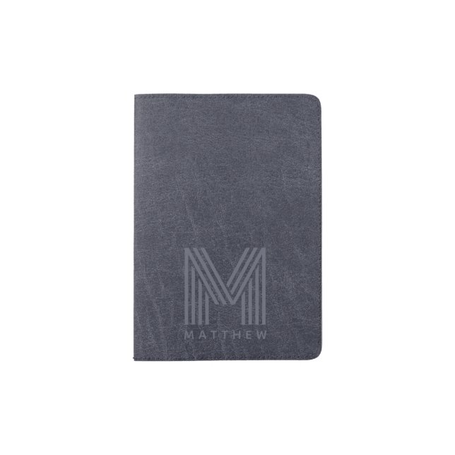 Blue Leather Bold Monogram Masculine Passport Holder (Front)