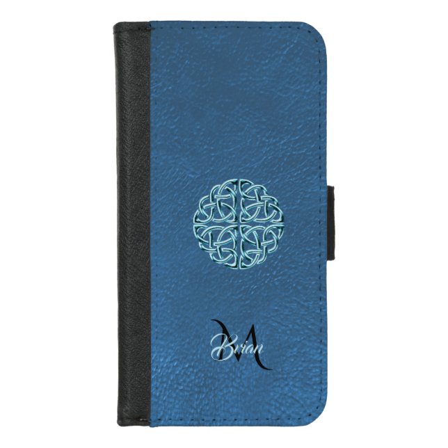 Blue Leather Celtic Knot Monogram Wallet Case (Front)