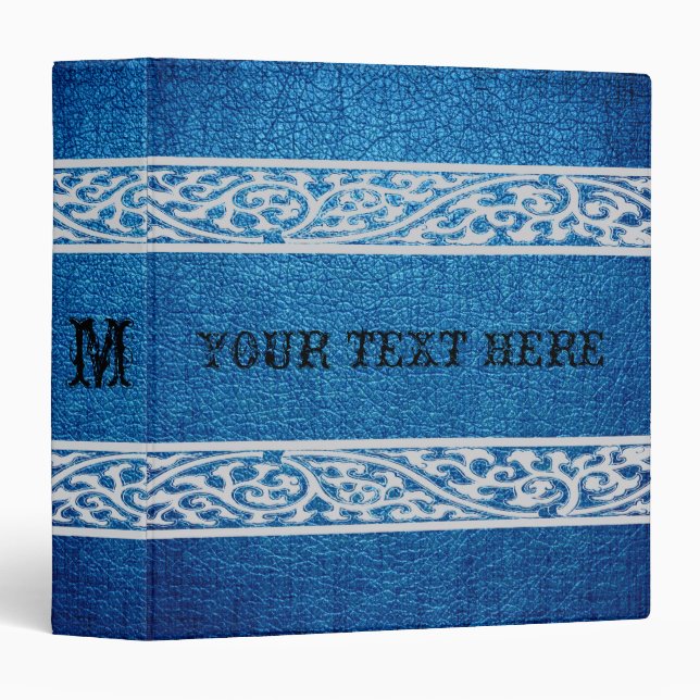 Blue Leather Damask Border 3 Ring Binder (Front/Spine)