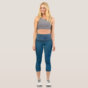 Blue Leather Design Capri Leggings