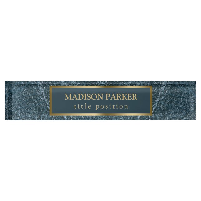 Blue Leather Desk Name Plate (Front)