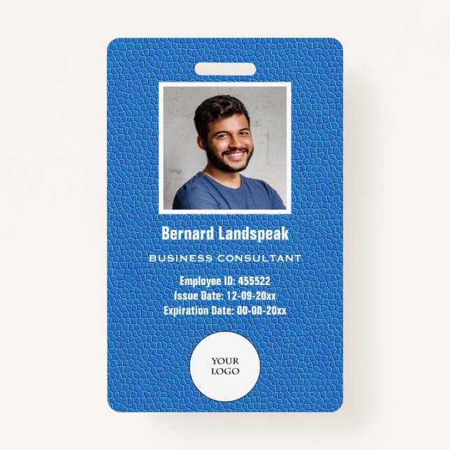 Blue Leather & Employee Photo & Logo Badge (Front)