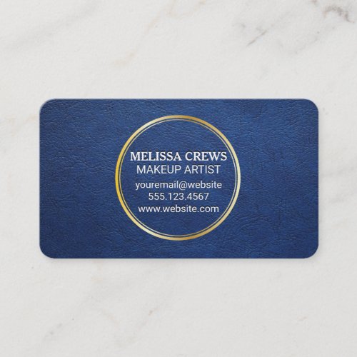 Blue Leather  Gold Metallic Ring Business Card