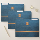 Blue leather gold monogrammed modern elegant chic