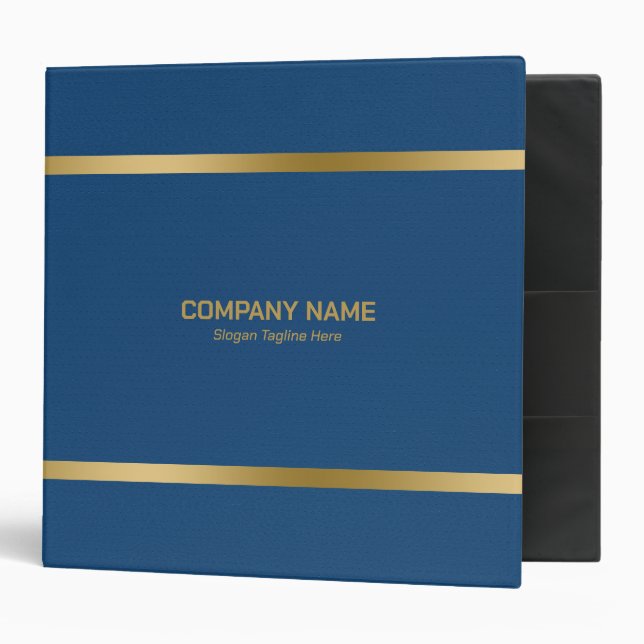 Blue Leather Gold Stripes Accents 3 Ring Binder (Front/Inside)