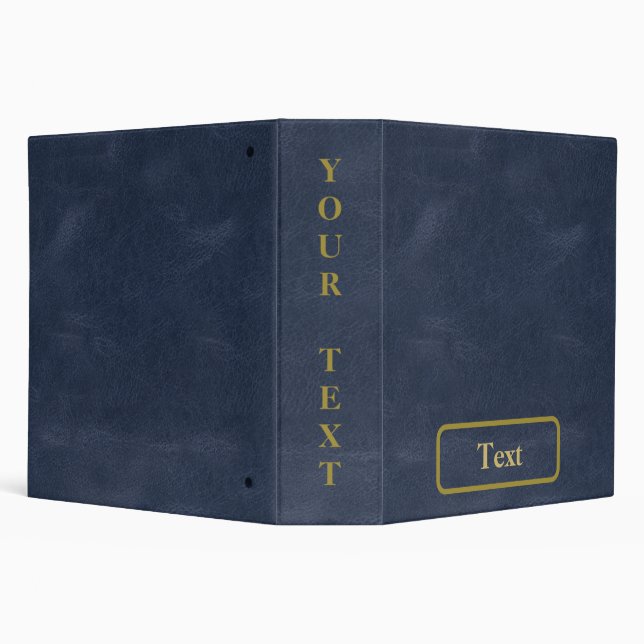 Blue Leather Gold Text and Frame 3 Ring Binder (Background)