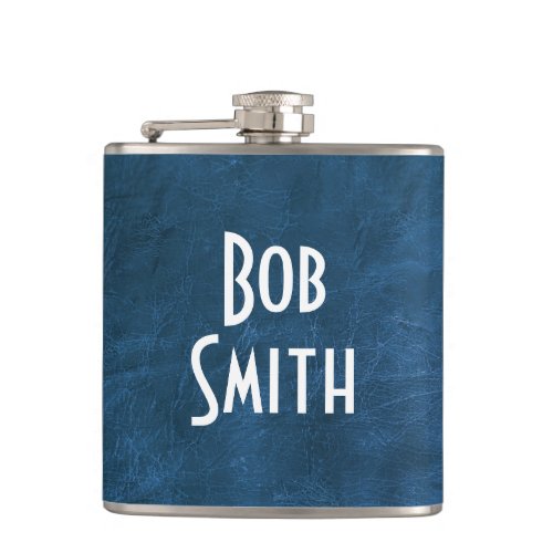 Blue Leather Hip Flask