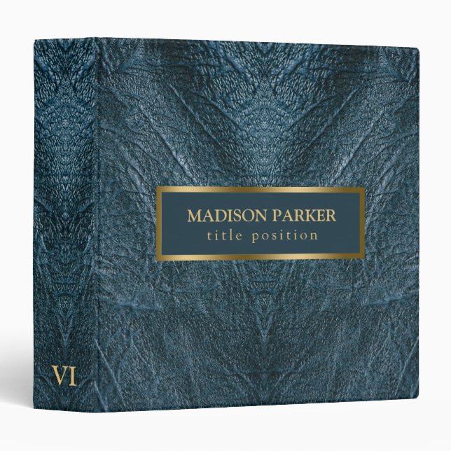 Blue Leather Look 3 Ring Binder (Front/Spine)