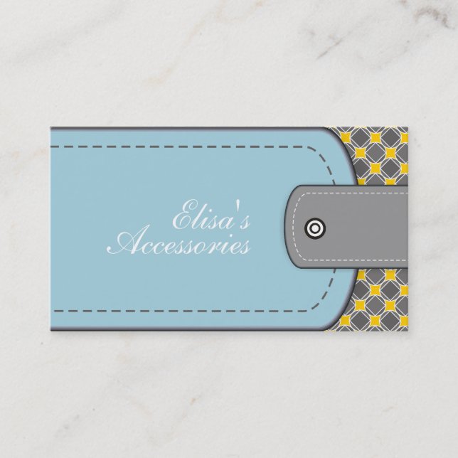Blue leather look and pattern yellow modern business card (Front)