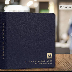 Blue Leather Luxury Gold Initial Logo 3 Ring Binder
