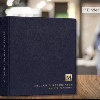 Blue Leather Luxury Gold Initial Logo 3 Ring Binder by kisasa_home at Zazzle