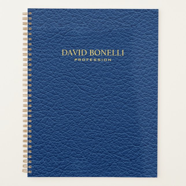 Blue Leather Masculine Personalized Elegant Planner (Front)