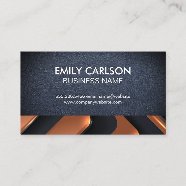 Blue Leather | Metallic Abstract Background Business Card (Front)