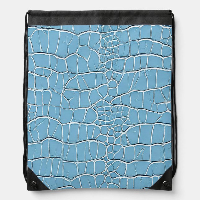 Blue leather pattern drawstring bag (Front)