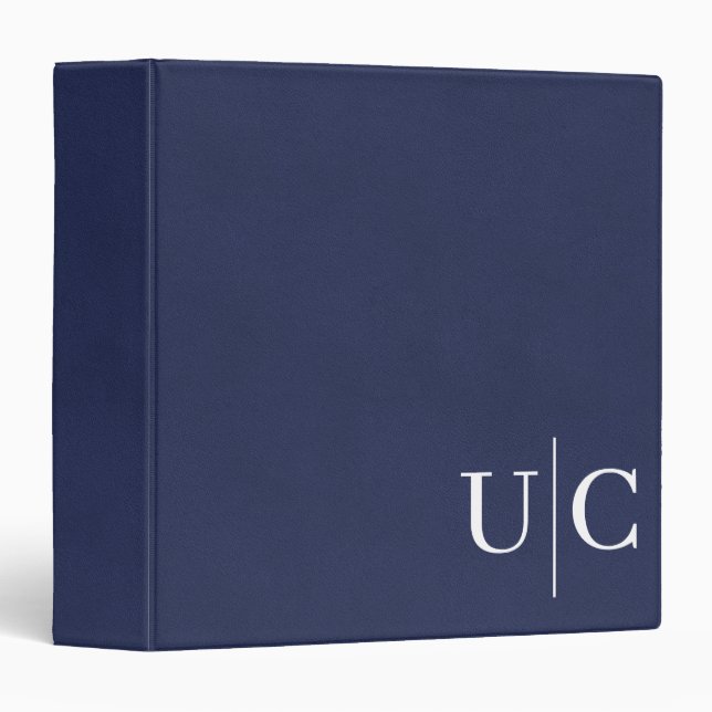 Blue Leather Pattern With Monogram Simple Look 3 Ring Binder (Front/Spine)