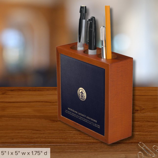 Blue Leather Print Gold Seal Logo Desk Organizer (Creator Uploaded)