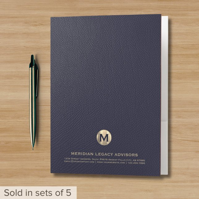Blue Leather Print Luxury Gold Initial Logo Pocket Folder (Creator Uploaded)